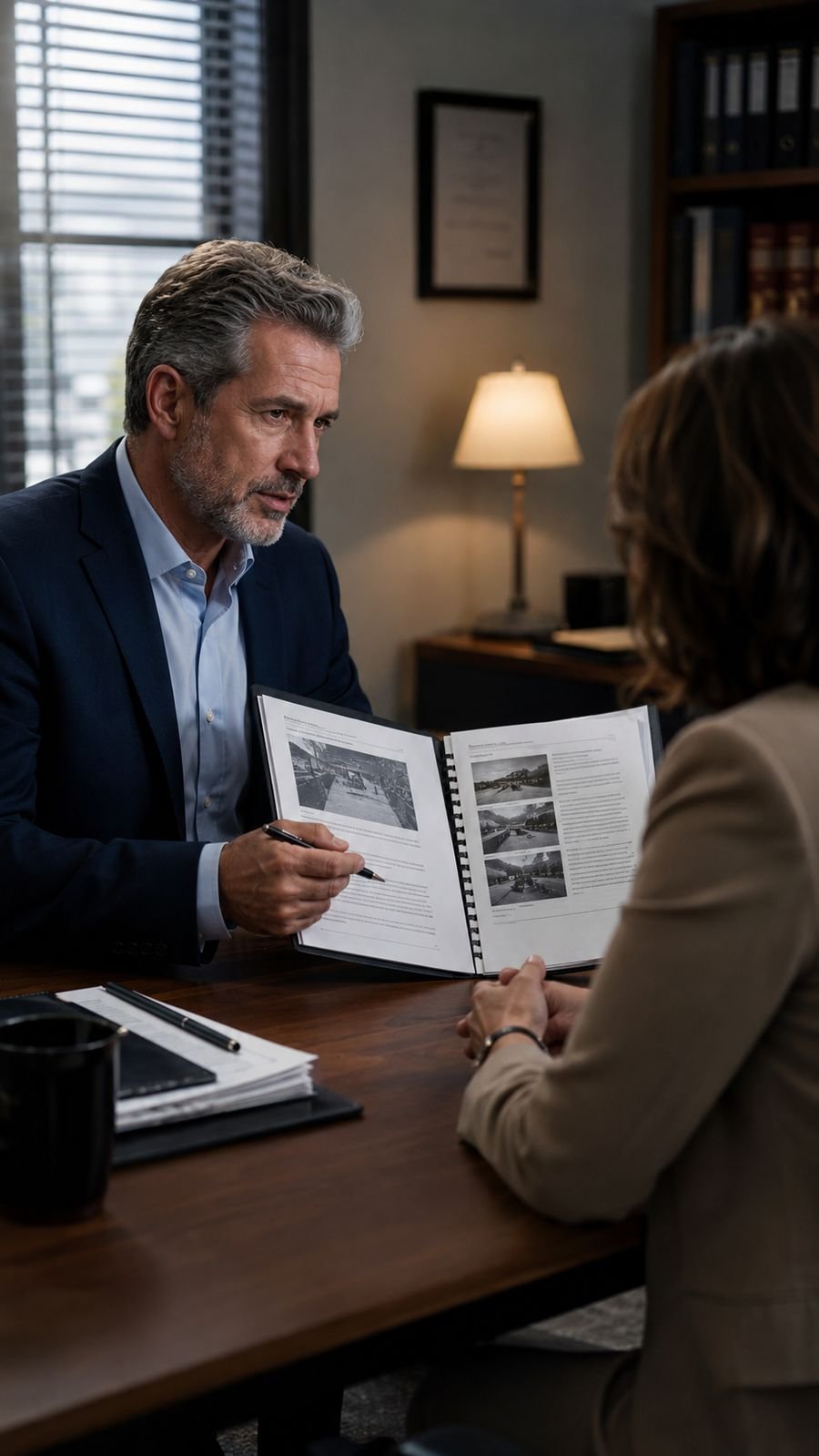 Consultor revisando procedimentos de compliance com cliente